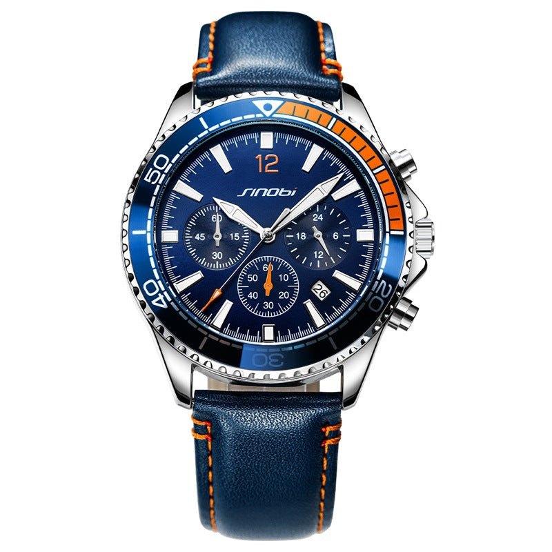 Sinobi Original New Design Men's Quartz Wrist Watches Chronograph Men Leather Band Watches Luminous Hands Men's Watch - Acquisti Online