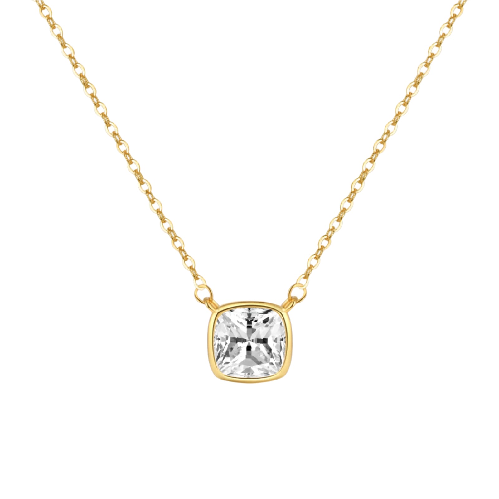 Women Luxury Necklace 925 Sterling Silver White Zircon Charm Jewelry Square Cubic Zircon Solitaire Women Necklace