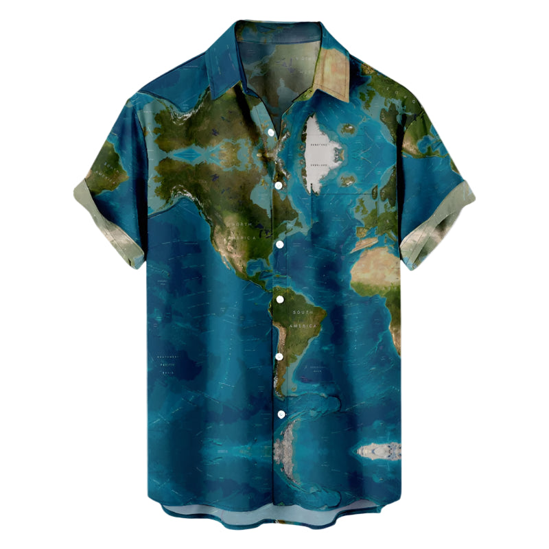 Men's Fashionable Casual Shirt Plus Size Solid Color 3D Digital Printed Polyester Short Sleeve Hawaiian Men's Casual Shirt