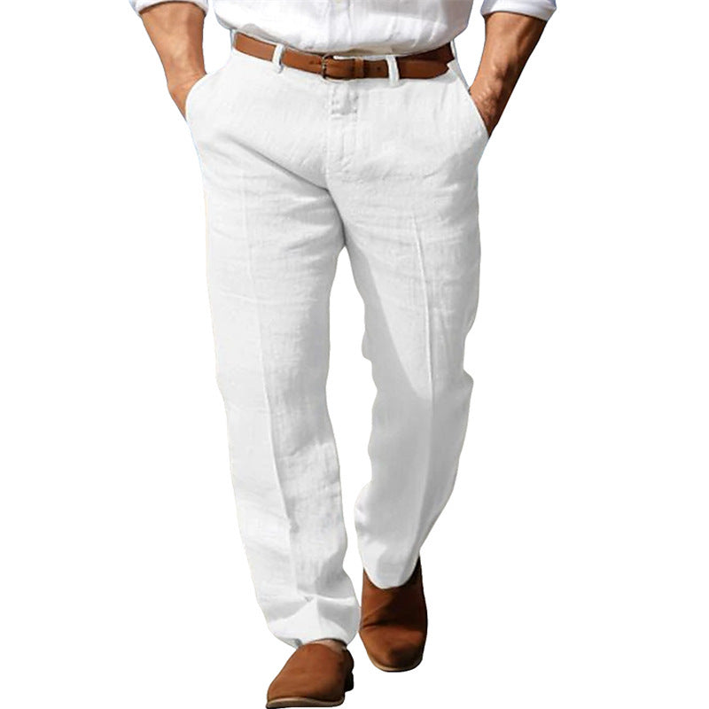 Men's Fashionable Casual Pants Linen Straight Pure Color Comfort Breathable Pants Stylish Men's Fashion Casual Pants - Acquisti Online