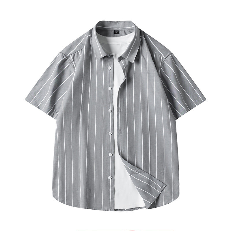 Men's Fashionable Casual Shirt Short-sleeved Shirt Regular Fit Cardigan Leisure Striped Casual Men's Stylish Shirt