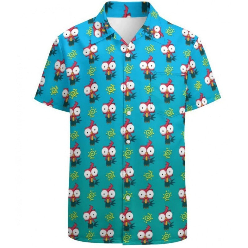Men's Fashionable Casual Shirt Plus Size Solid Color 3D Digital Printed Polyester Short Sleeve Hawaiian Men's Casual Shirt