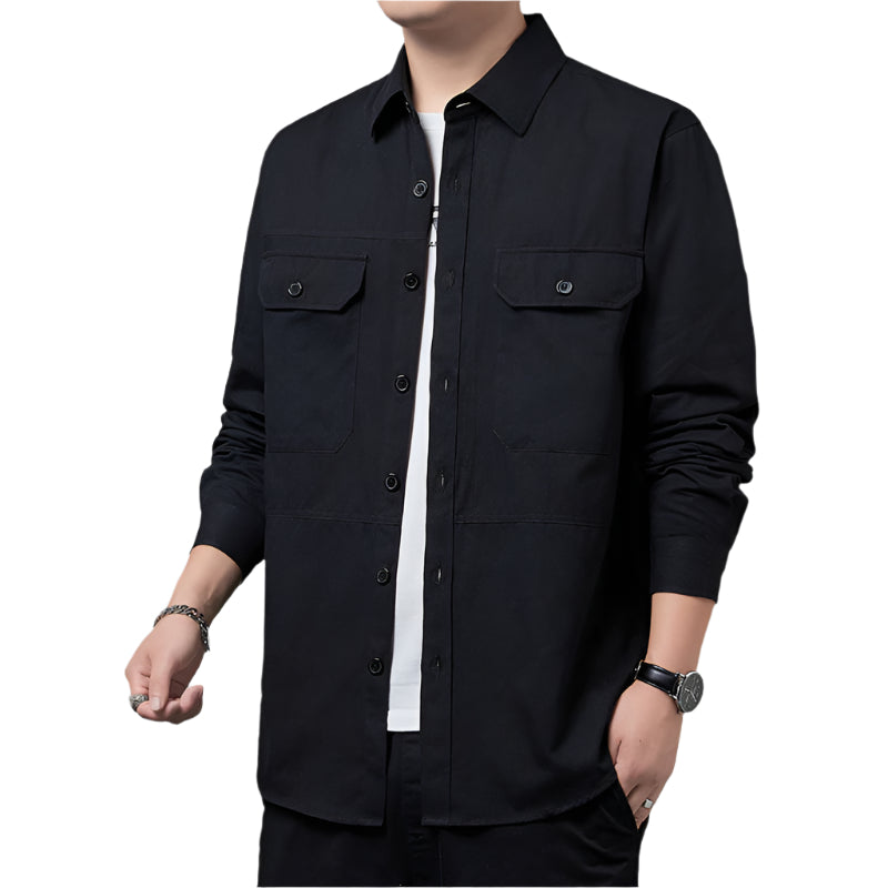 Men's Fashionable Casual Shirt Solid Color Cotton Fiber Plus Size Slim Fit Long-Sleeved Casual Men's Fashion Shirt