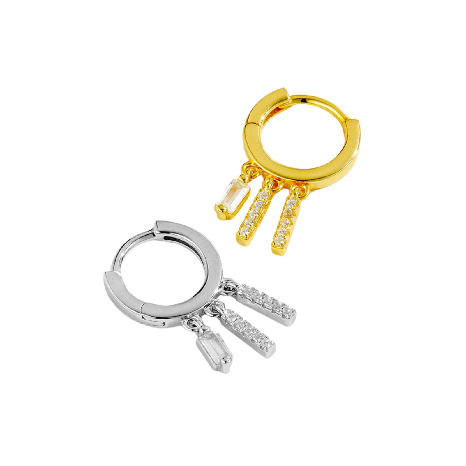 S925 Pure Square Zircon Pendant Ear Ring-shaped Earrings For Women
