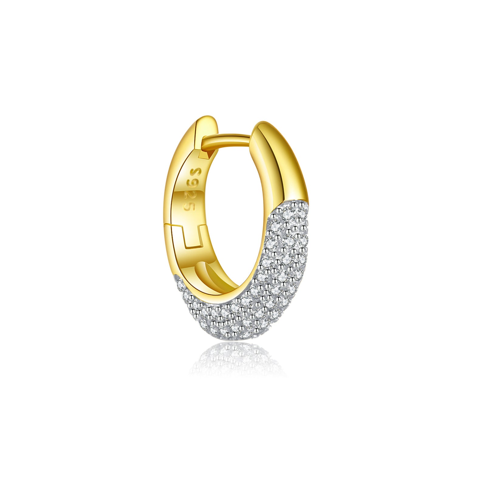 Luxe oorbellen voor dames, gemaakt van S925 sterling zilver en 18 karaats verguld goud, met tweekleurige micro-pavé zirkonia steentjes.