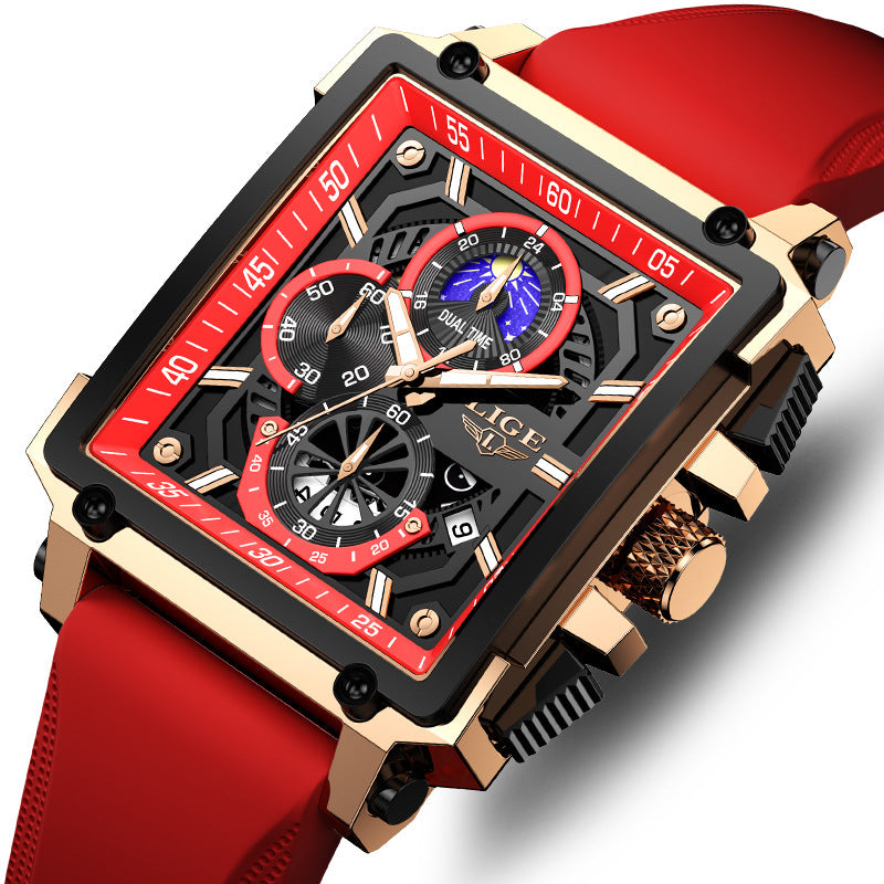 LIGE Top Brand Luxury Man Watch Fashion Military Silicone Strap Luminous Quartz Watch Waterproof for Men Square Sports Watches for Men