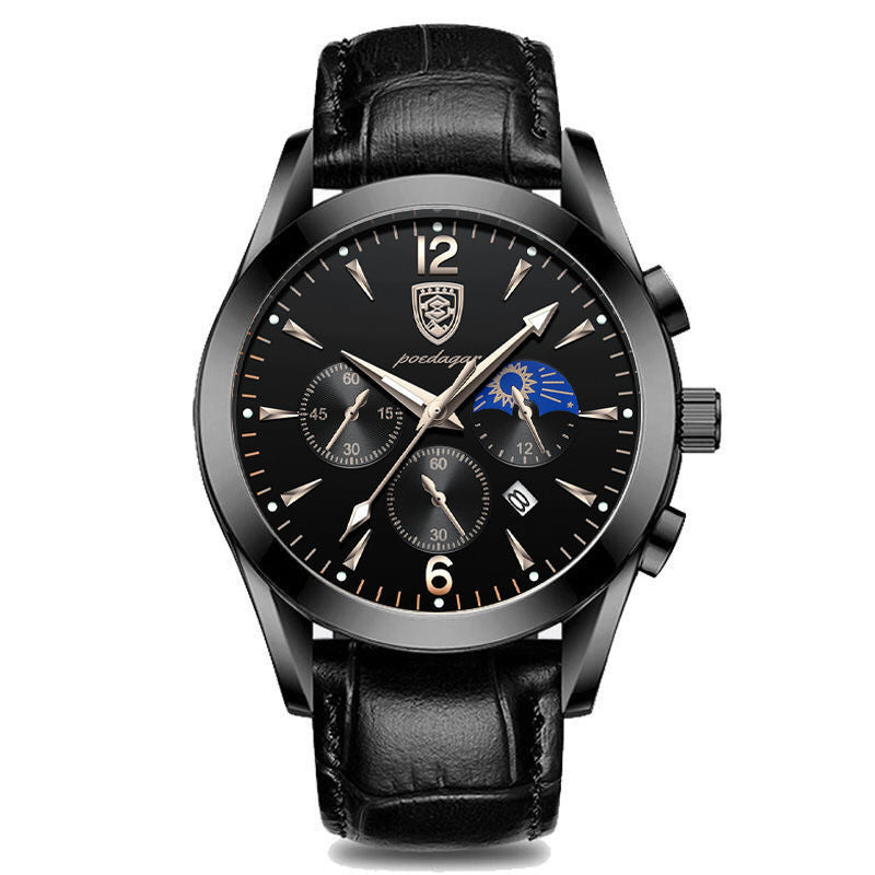 POEDAGAR 829 Mens Quartz Watch Leather / Stainless Steel Strap Life Waterproof 12 Hour Clock Analog Wristwatch Fashion Watches Waterproof Luminous Men's Watch
