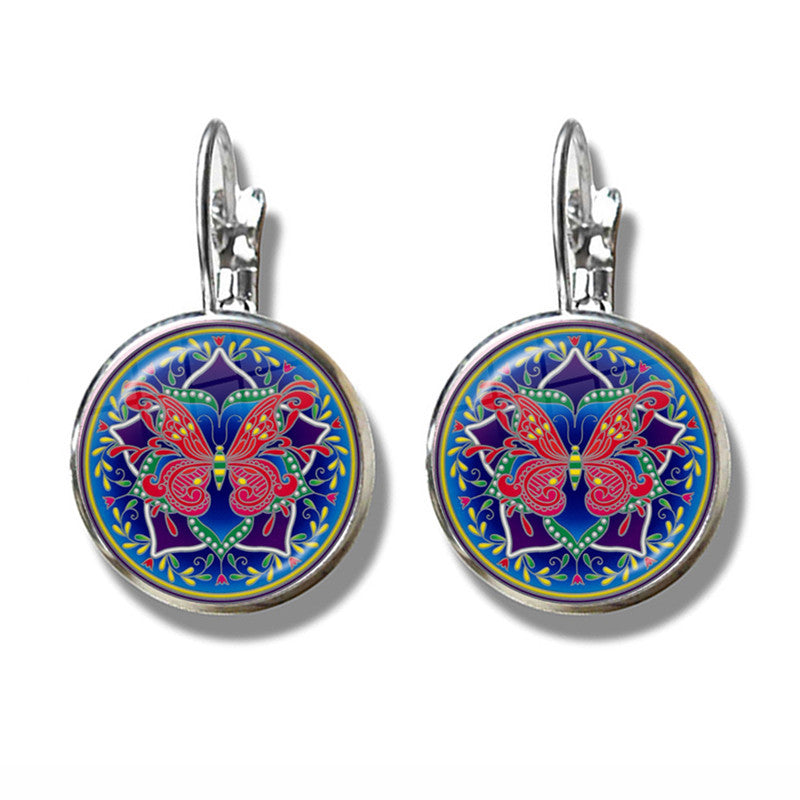 Mandala Art Picture Earrings Crystal Yoga Earrings