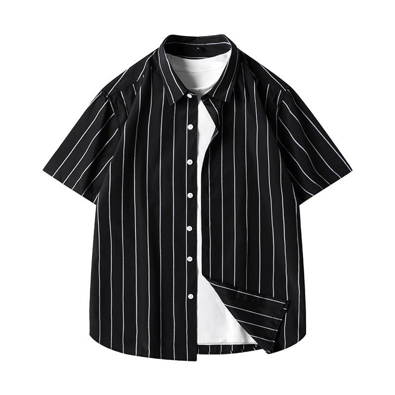 Men's Fashionable Casual Shirt Short-sleeved Shirt Regular Fit Cardigan Leisure Striped Casual Men's Stylish Shirt