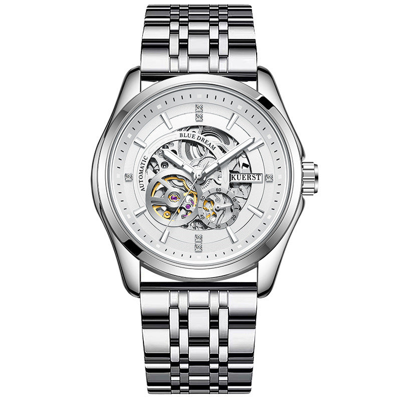 KUERST Automatic Mechanical Watch Double Press Arc Buckle Waterproof Double hollow Luminous Automatic Mechanical Watch
