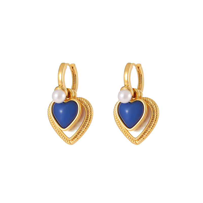 Natuurlijke schelp Klein Blue Loving Heart oorclip voor dames