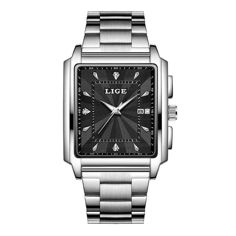 Lige Men's Business Casual Square Large Dial Steel Belt Watch Gold Color Quartz Automatic Movement Waterproof Watch - Acquisti Online