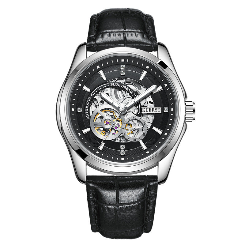 KUERST Automatic Mechanical Watch Double Press Arc Buckle Waterproof Double hollow Luminous Automatic Mechanical Watch
