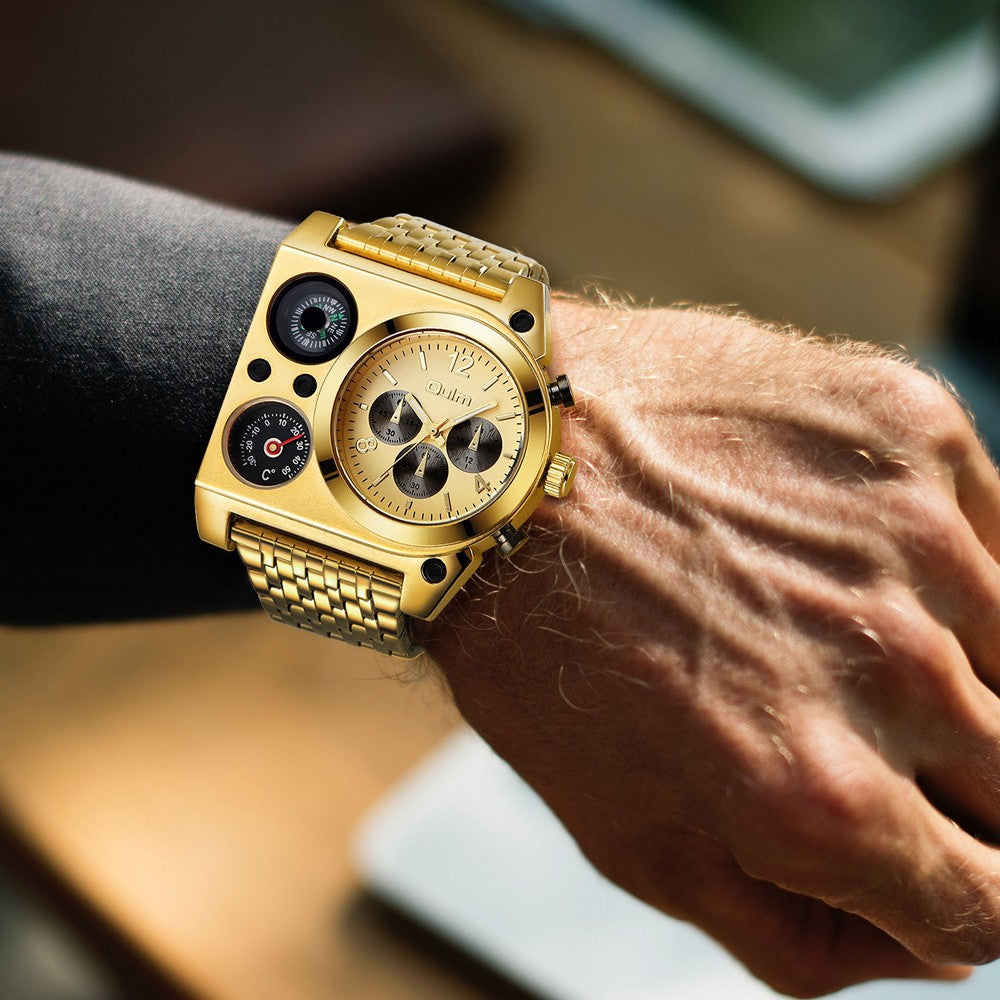 OULM Luxury Military Men Watches Compass Temperature Display Movement Watch Three Times Large Dial Quartz Business Wristwatch Luminous Men's Watch