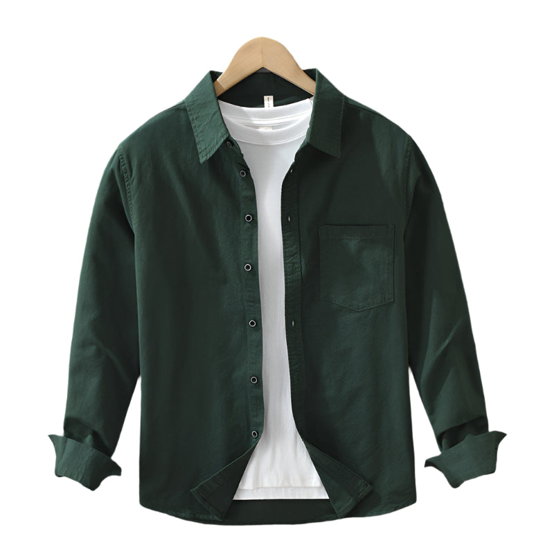 Heren modieus casual overhemd effen kleur puur katoen lange mouwen casual all-match literair los top overhemd