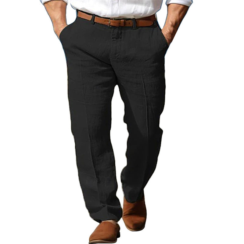 Men's Fashionable Casual Pants Linen Straight Pure Color Comfort Breathable Pants Stylish Men's Fashion Casual Pants - Acquisti Online