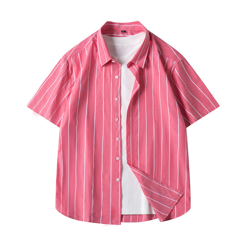 Men's Fashionable Casual Shirt Short-sleeved Shirt Regular Fit Cardigan Leisure Striped Casual Men's Stylish Shirt