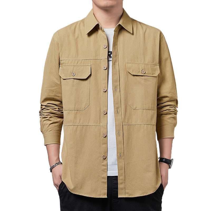 Men's Fashionable Casual Shirt Solid Color Cotton Fiber Plus Size Slim Fit Long-Sleeved Casual Men's Fashion Shirt