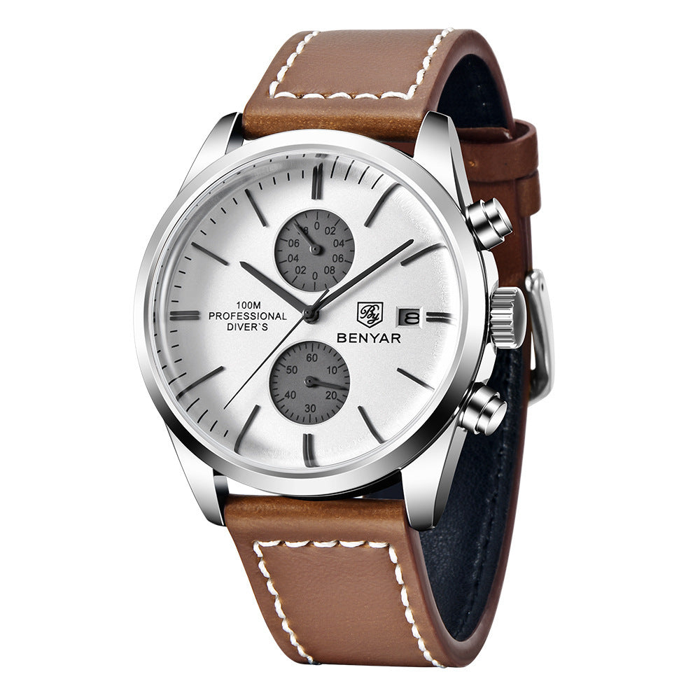 BENYAR new multifunctional quartz leather watch business leisure men's watch Men's Waterproof Quartz Watch