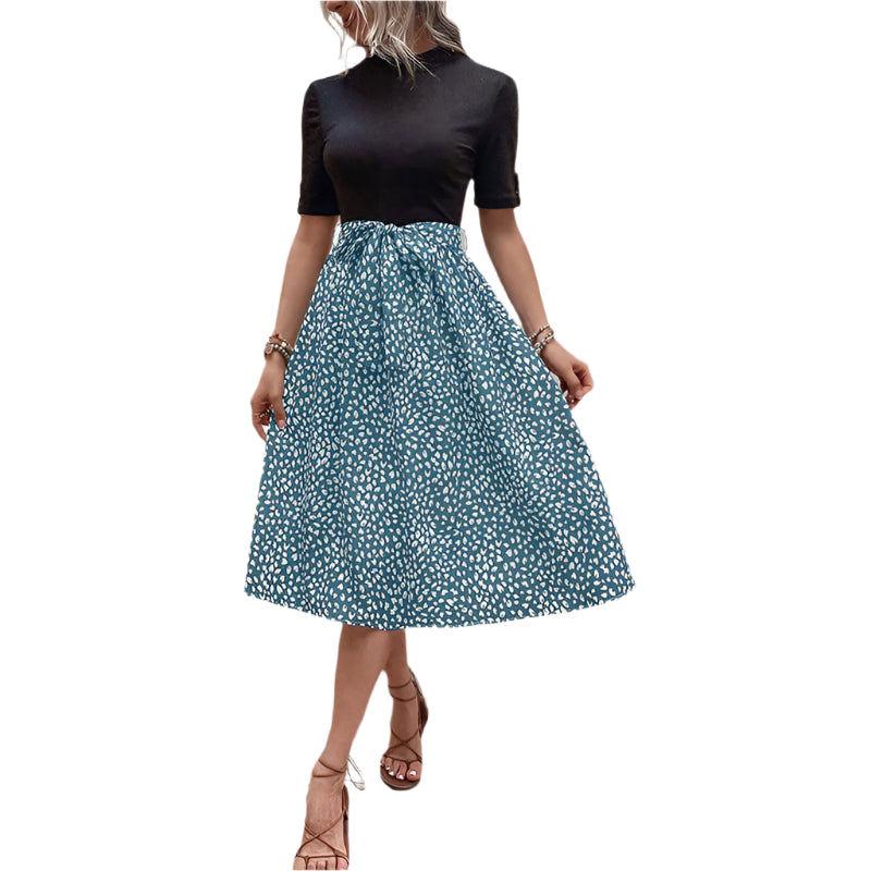 All-match And Sweet Half Turtleneck Leopard Print Color-matching Women's Dress