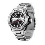 SMAEL Stainless Steel Band Quartz Electronic Watch Alarm Clocks Fashion Sports Watches Dual Time Display Watch