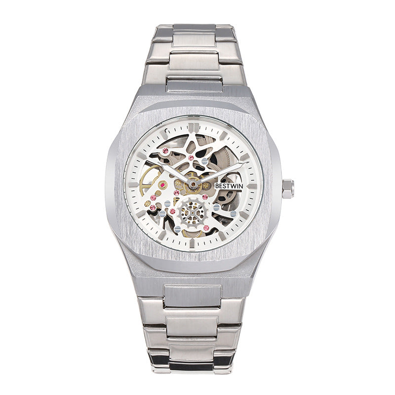 BESTWIN Men's Luxury Automatic Mechanical Watch Hollow Butterfly Clasp Alloy case waterproof men watch