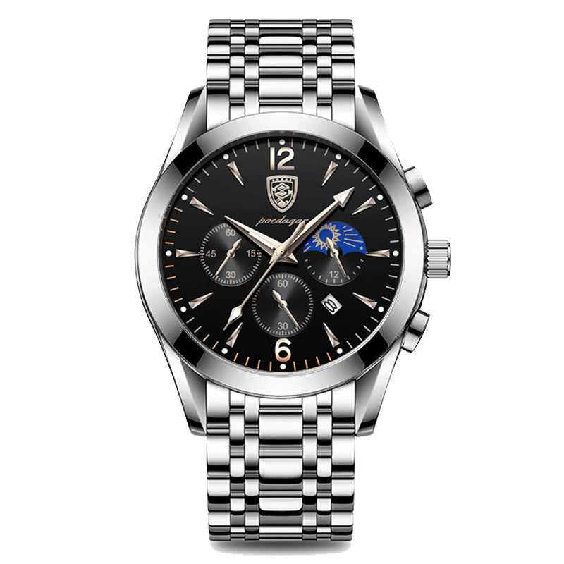 POEDAGAR 829 Mens Quartz Watch Leather / Stainless Steel Strap Life Waterproof 12 Hour Clock Analog Wristwatch Fashion Watches Waterproof Luminous Men's Watch