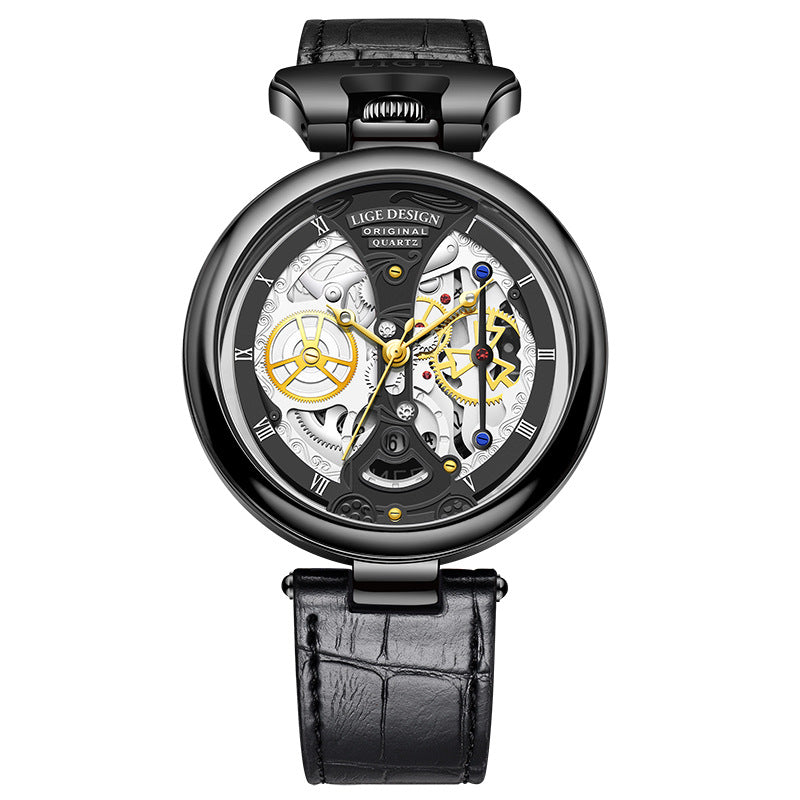 LIGE Creative Quartz Watches Fashion Casual Waterproof Auto Date Leather Men Watch Luxury Watch for Men - Acquisti Online