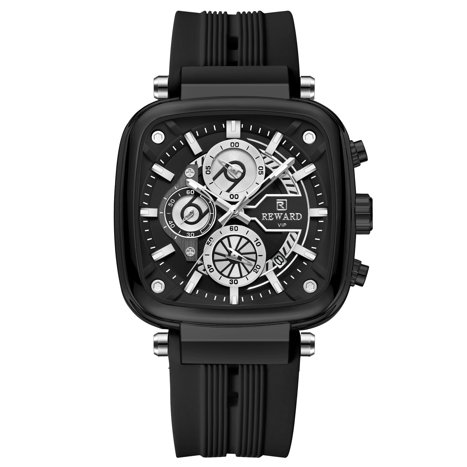 Reward Hottest Men's Watch Square Silicone Strap Calendar Chronograph Fashion Sports Men's Quartz Watch