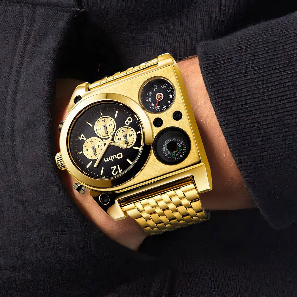 OULM Luxury Military Men Watches Compass Temperature Display Movement Watch Three Times Large Dial Quartz Business Wristwatch Luminous Men's Watch