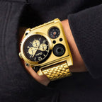 OULM Luxury Military Men Watches Compass Temperature Display Movement Watch Three Times Large Dial Quartz Business Wristwatch Luminous Men's Watch