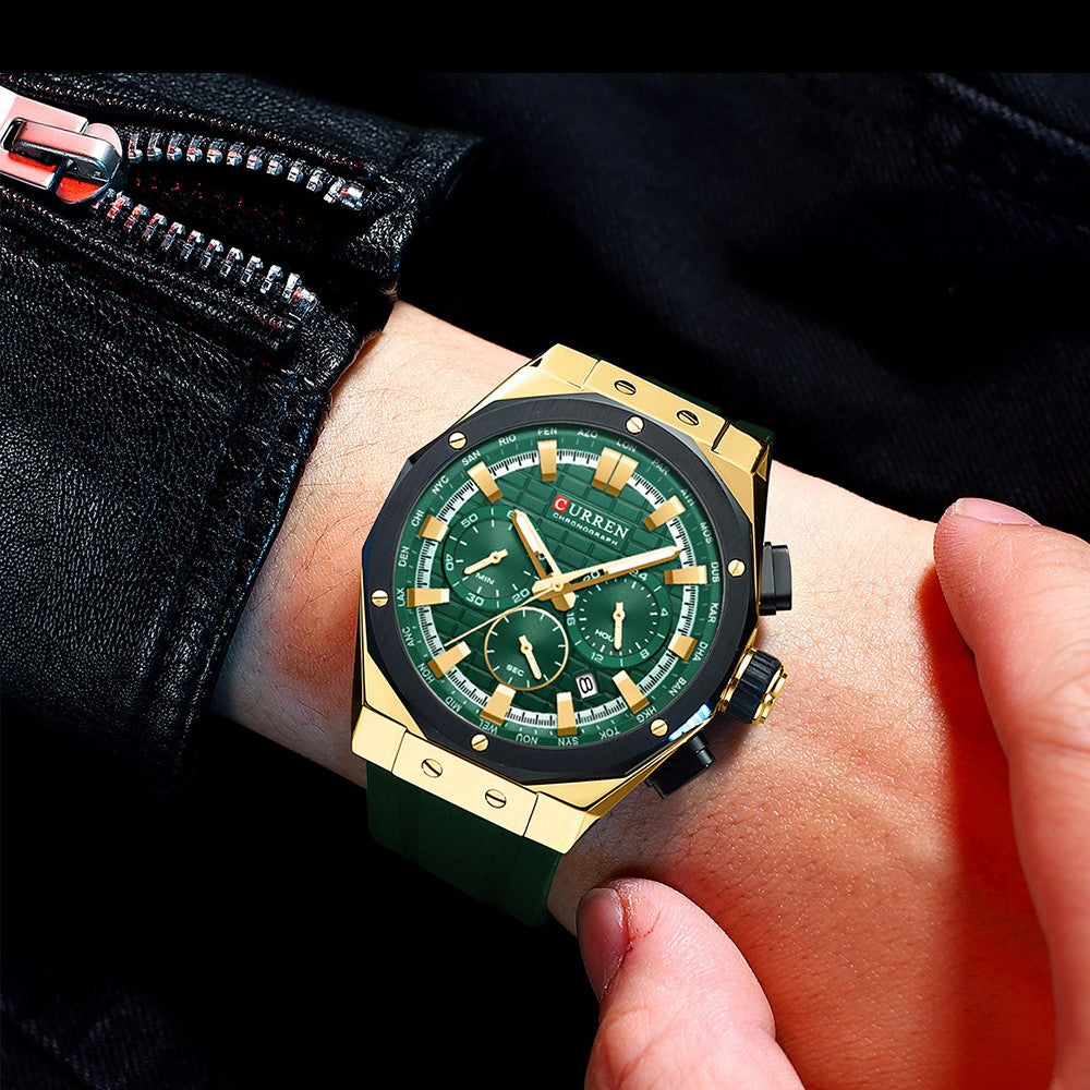 CURREN 8464 Man Fashion Silicone Strap Chronograph Sports Watch - Acquisti Online