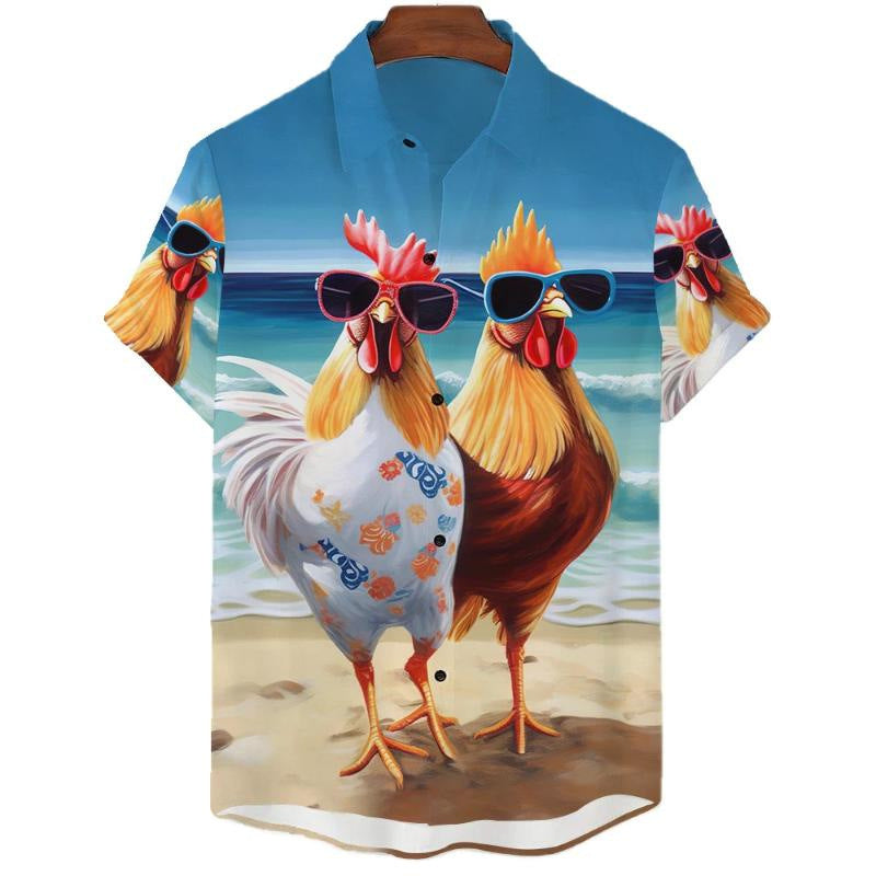 Men's Fashionable Casual Shirt Plus Size Solid Color 3D Digital Printed Polyester Short Sleeve Hawaiian Men's Casual Shirt