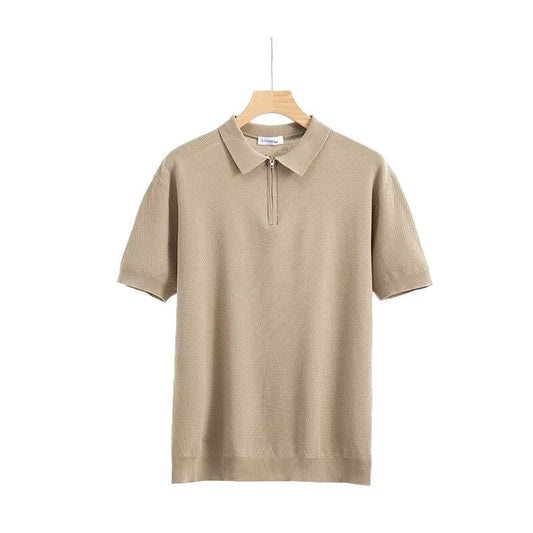 Light  Zipper Polo Shirt Lapel Short Sleeve