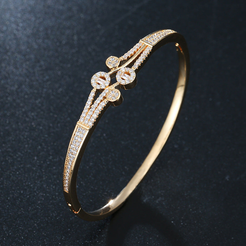 Women's Zircon Open Buckle Copper Bracelet