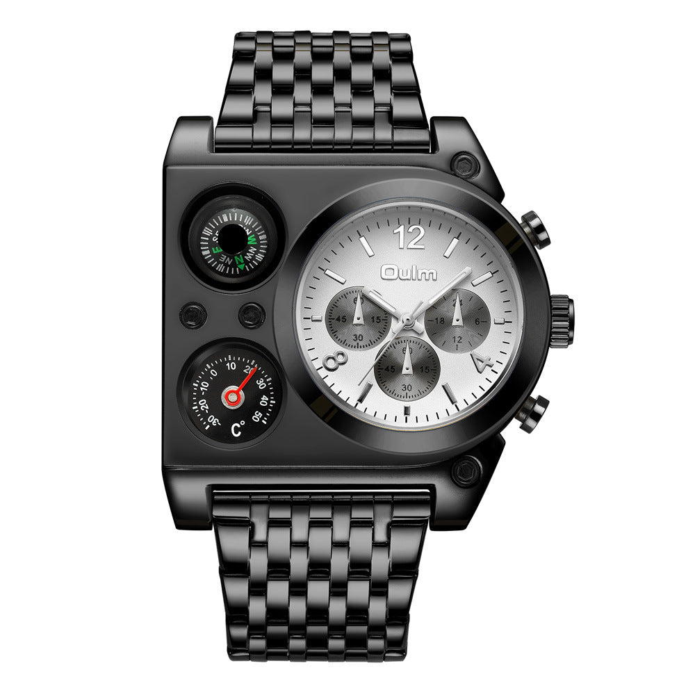 OULM Luxury Military Men Watches Compass Temperature Display Movement Watch Three Times Large Dial Quartz Business Wristwatch Luminous Men's Watch