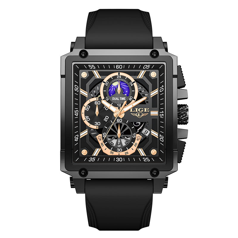 LIGE Top Brand Luxury Man Watch Fashion Military Silicone Strap Luminous Quartz Watch Waterproof for Men Square Sports Watches for Men