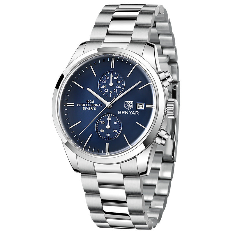 BENYAR new multifunctional quartz leather watch business leisure men's watch Men's Waterproof Quartz Watch