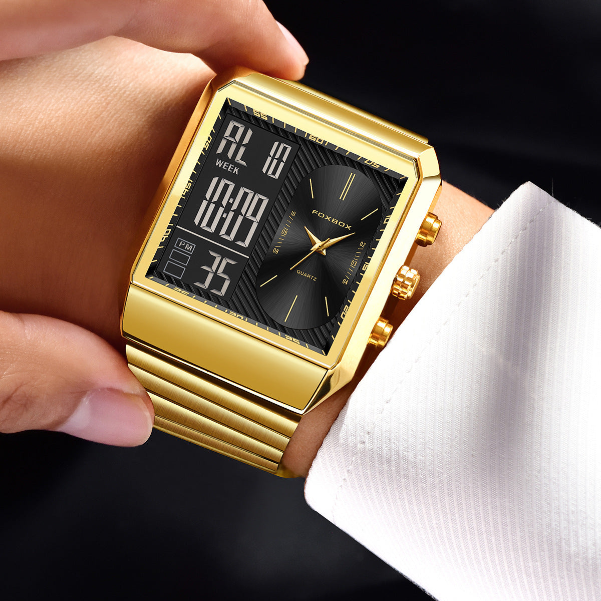 Foxbox Man Classic Stylish Watch Automatic Quartz Movement Steel Band Waterproof Men's Watch - Acquisti Online