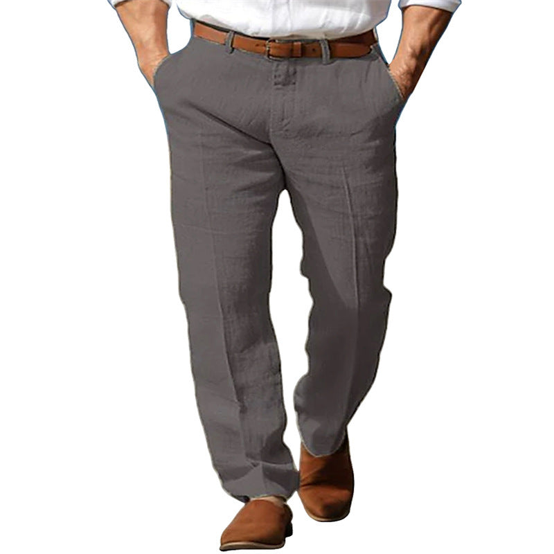 Men's Fashionable Casual Pants Linen Straight Pure Color Comfort Breathable Pants Stylish Men's Fashion Casual Pants - Acquisti Online