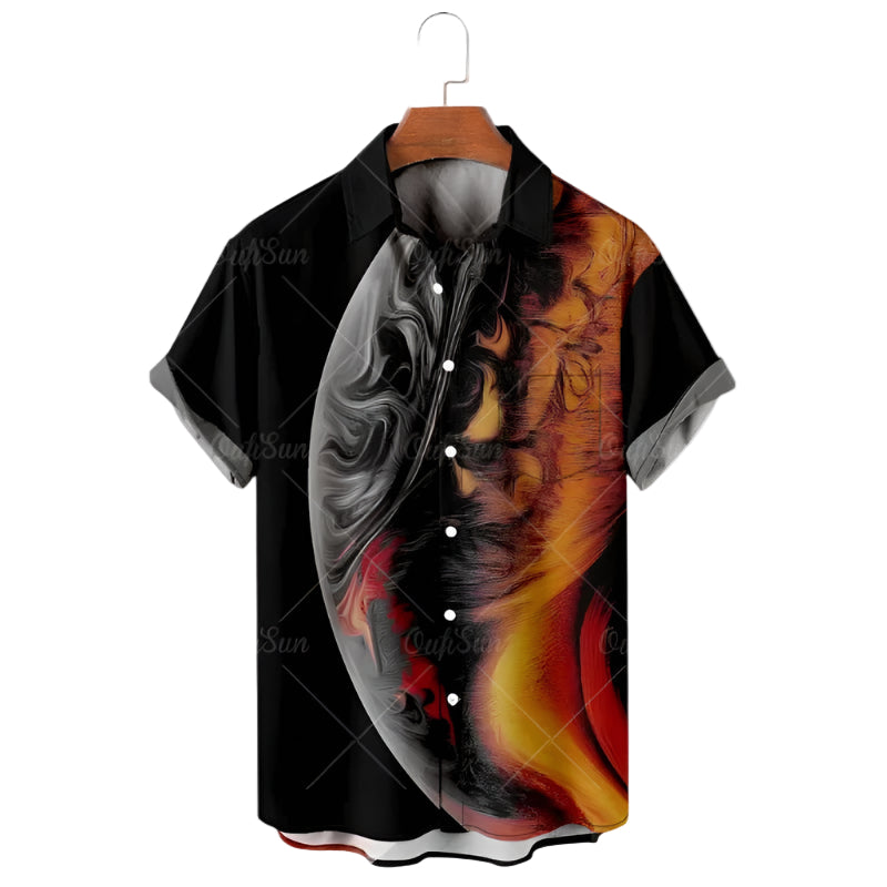 Men's Fashionable Casual Shirt Plus Size Solid Color 3D Digital Printed Polyester Short Sleeve Hawaiian Men's Casual Shirt