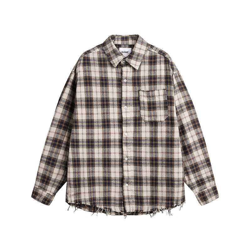 Men's Fashion Vintage Brushed Plaid Long Sleeve Shirt Plaid Flannel Padded Shirt Front Snap Buttons Men's Shirt