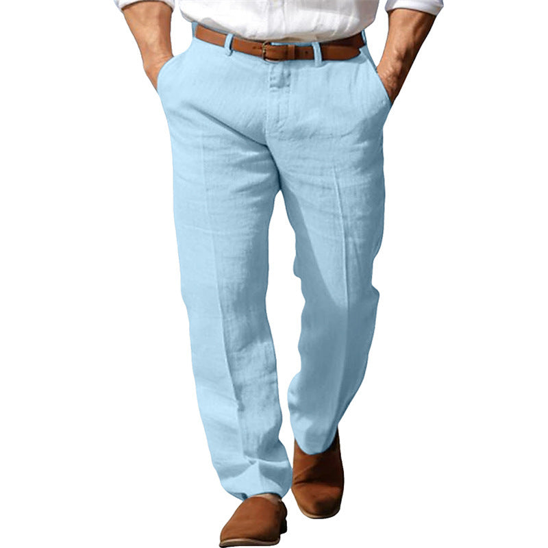 Men's Fashionable Casual Pants Linen Straight Pure Color Comfort Breathable Pants Stylish Men's Fashion Casual Pants - Acquisti Online