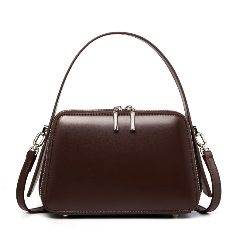 Women's Genuine Leather Shoulder Bag Multi Zipper Pocket Large Capacity Crossbody Bag Fashionable Women's Shoulder Bag