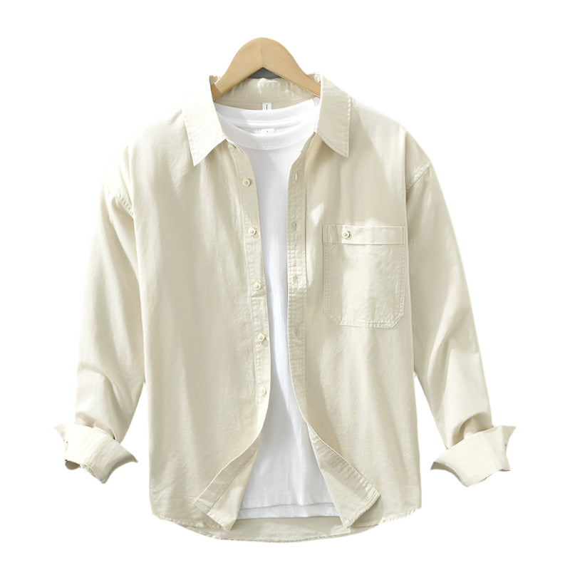 Men's Fashionable Casual Shirt Solid Color Pure Cotton Cardigan Simple Long Sleeve Shirt Men's Fashion Casual Shirt
