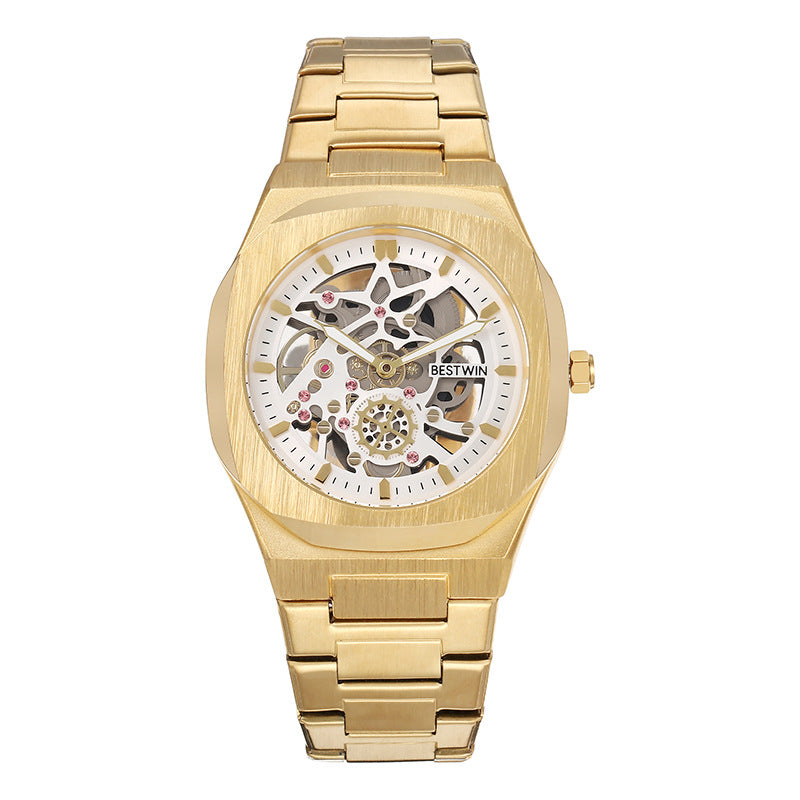 BESTWIN Men's Luxury Automatic Mechanical Watch Hollow Butterfly Clasp Alloy case waterproof men watch