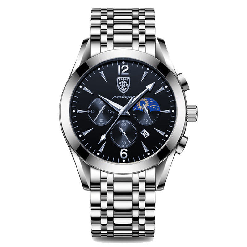 POEDAGAR 829 Mens Quartz Watch Leather / Stainless Steel Strap Life Waterproof 12 Hour Clock Analog Wristwatch Fashion Watches Waterproof Luminous Men's Watch