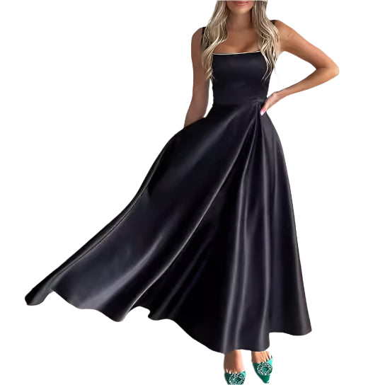Women's Square Collar Low Collar Sleeveless Long Dress Fashionable Elegant style Sleeveless Women's Long Dress