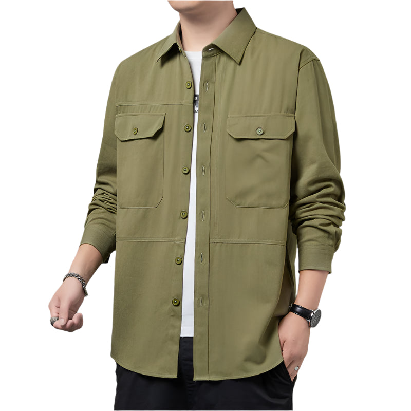 Men's Fashionable Casual Shirt Solid Color Cotton Fiber Plus Size Slim Fit Long-Sleeved Casual Men's Fashion Shirt