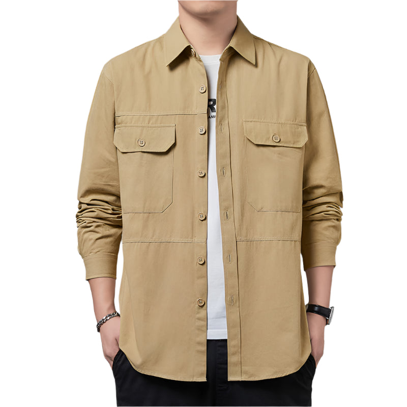 Men's Fashionable Casual Shirt Solid Color Cotton Fiber Plus Size Slim Fit Long-Sleeved Casual Men's Fashion Shirt